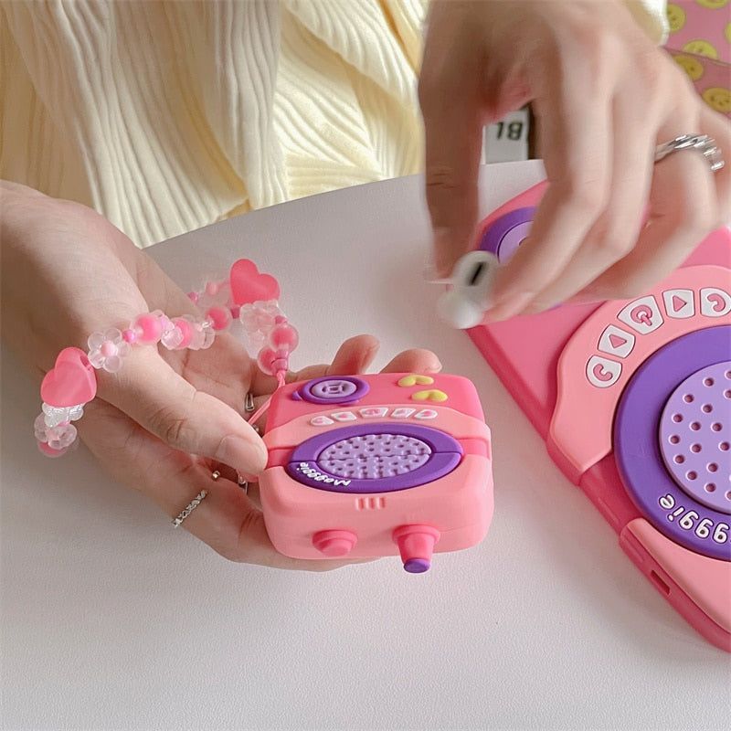 Cute Heart Intercom 3D Airpods Case with Lanyard