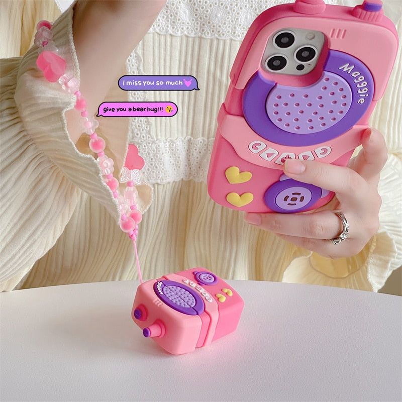 Cute Heart Intercom 3D Airpods Case with Lanyard