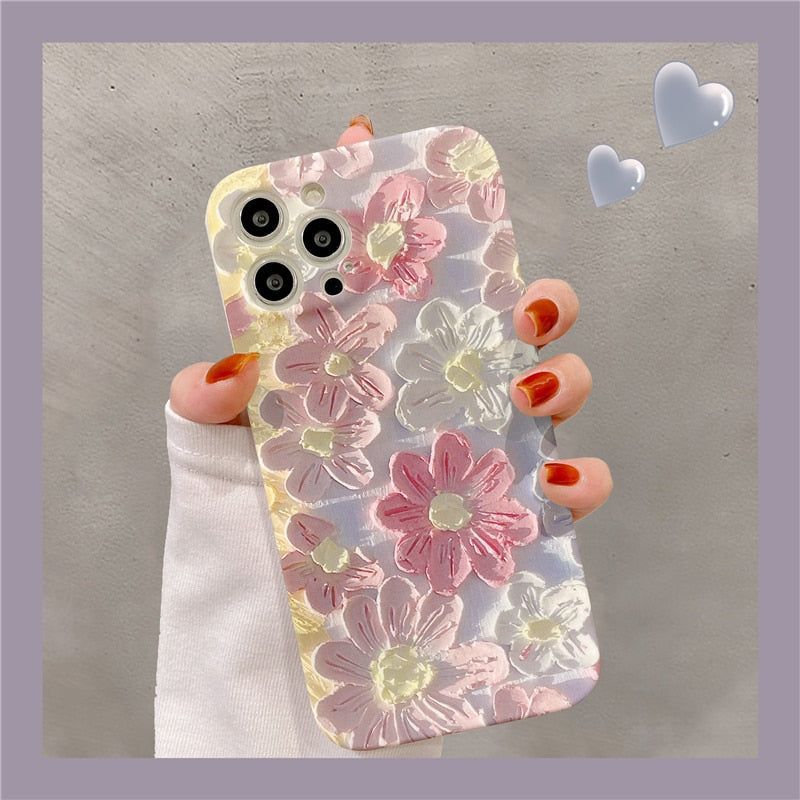 Luxury Fashion Painting Flowers Cute iPhone Cases 