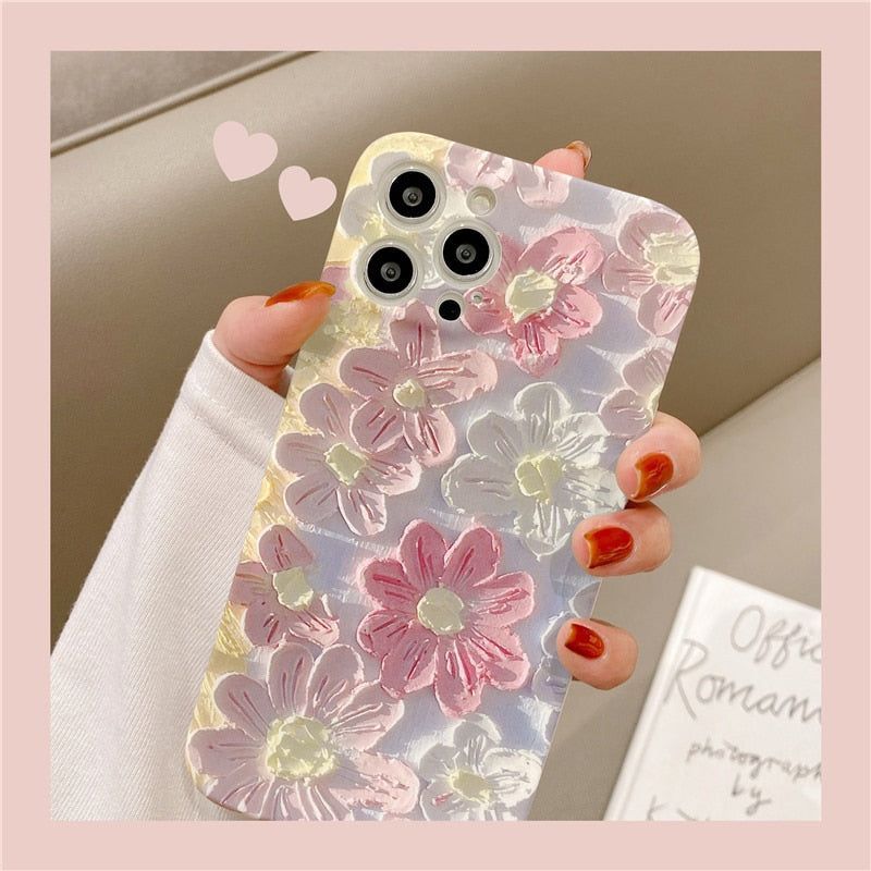 Luxury Fashion Painting Flowers Cute iPhone Cases 