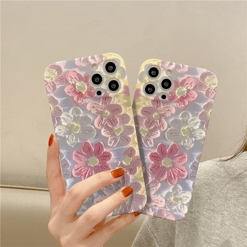 Luxury Fashion Painting Flowers Cute iPhone Cases 