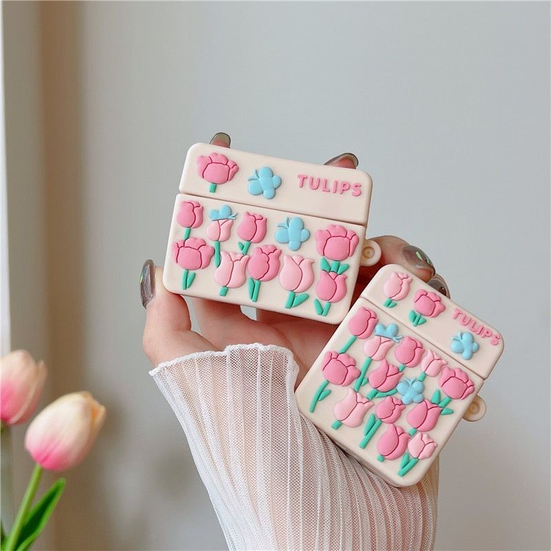 Pink Floral 3D Silicone Earphone Airpods Cases 