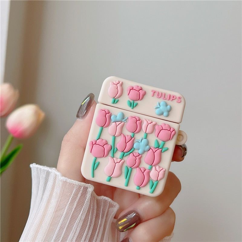 Pink Floral 3D Silicone Earphone Airpods Cases 