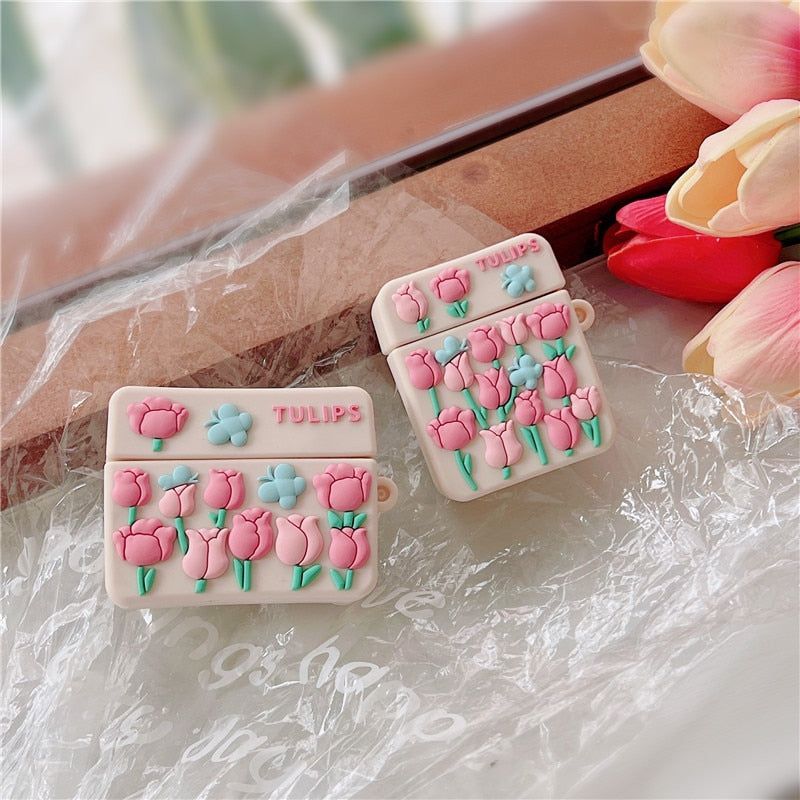 Pink Floral 3D Silicone Earphone Airpods Cases 