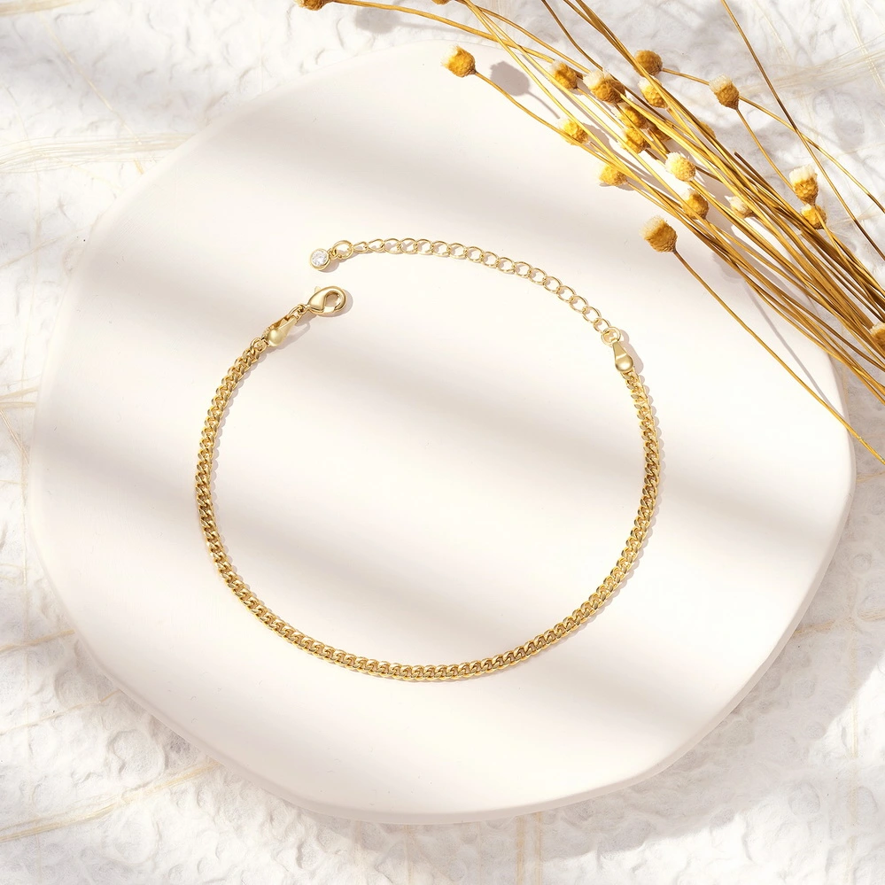 Dainty 14k Gold Plated Cuban Link Foot Chain