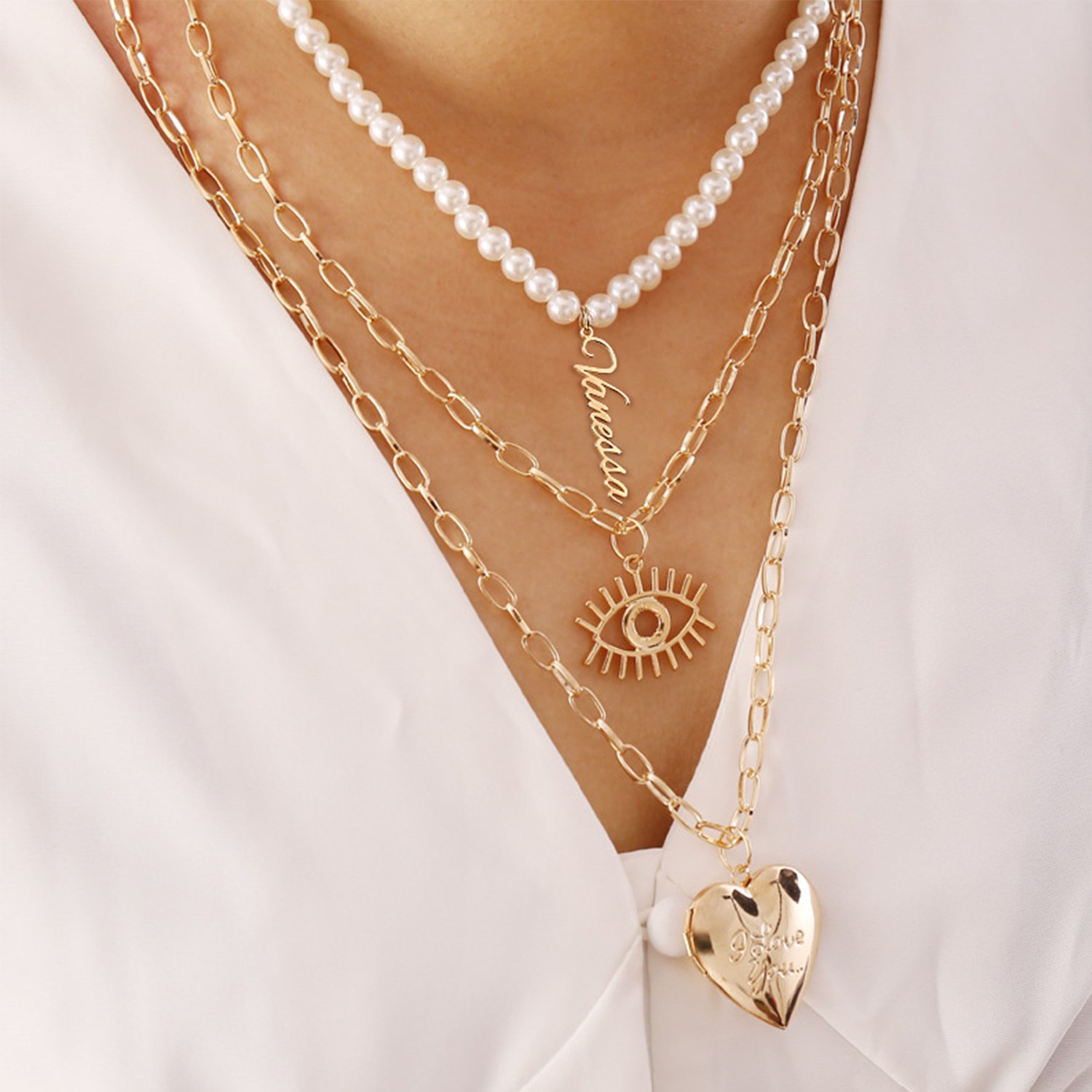 Vertical Pearl Shining Name Necklace