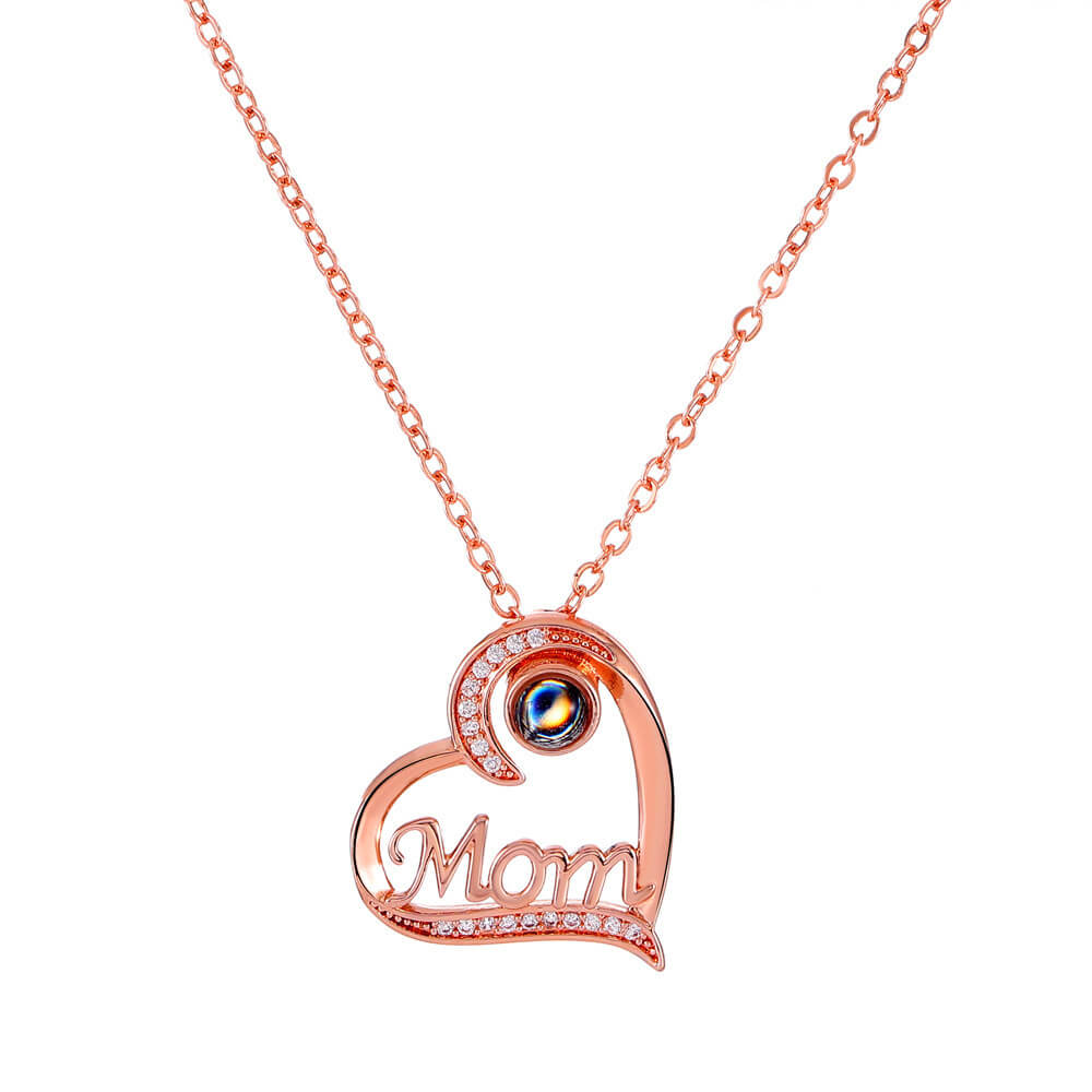 Personalized Mom Heart Photo Projection Necklace