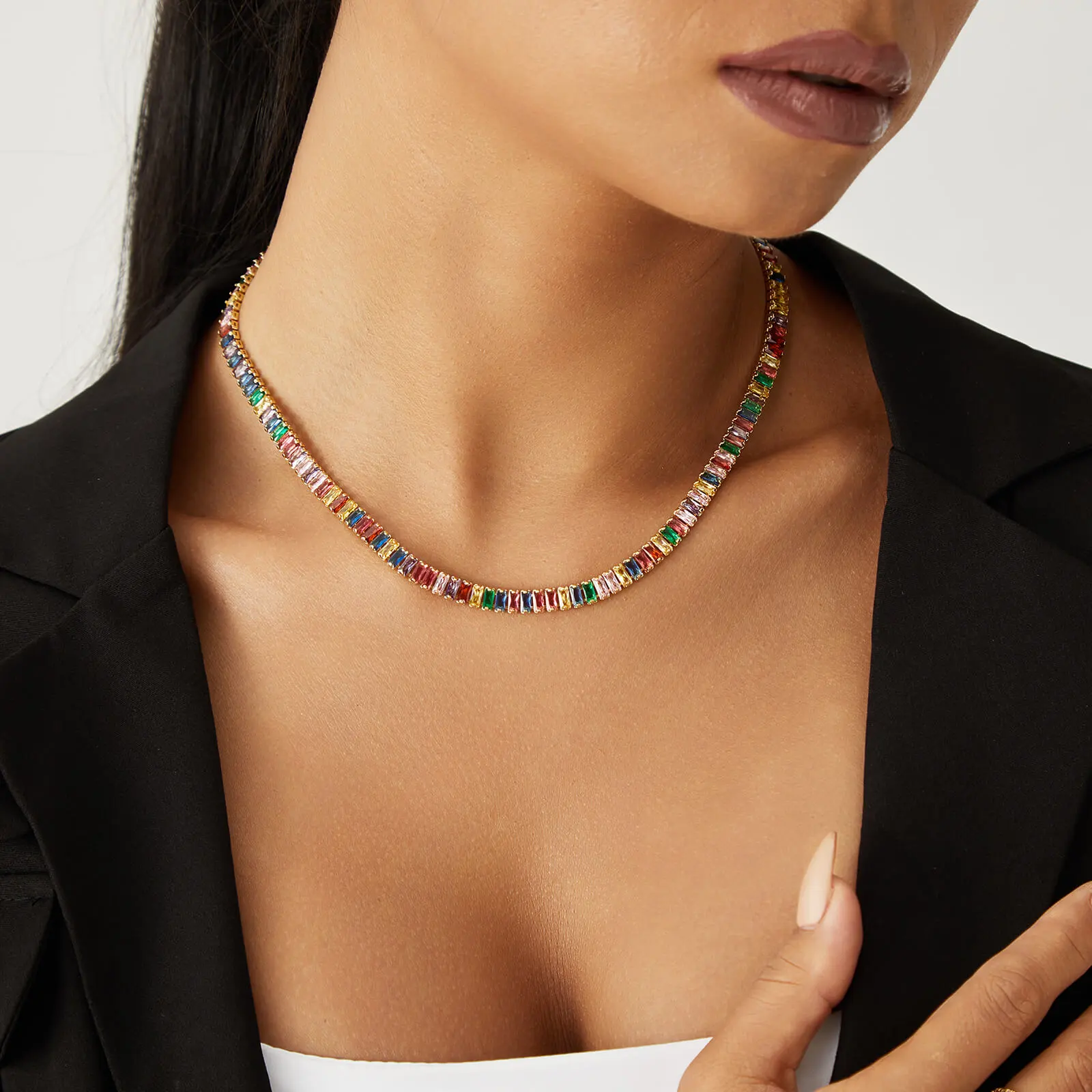 Rainbow Cubic Zirconia Tennis Necklace