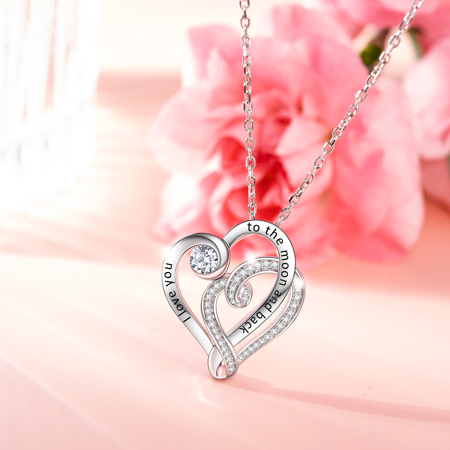 Fashion Double Heart Necklace Sterling Silver Valentines Day T 