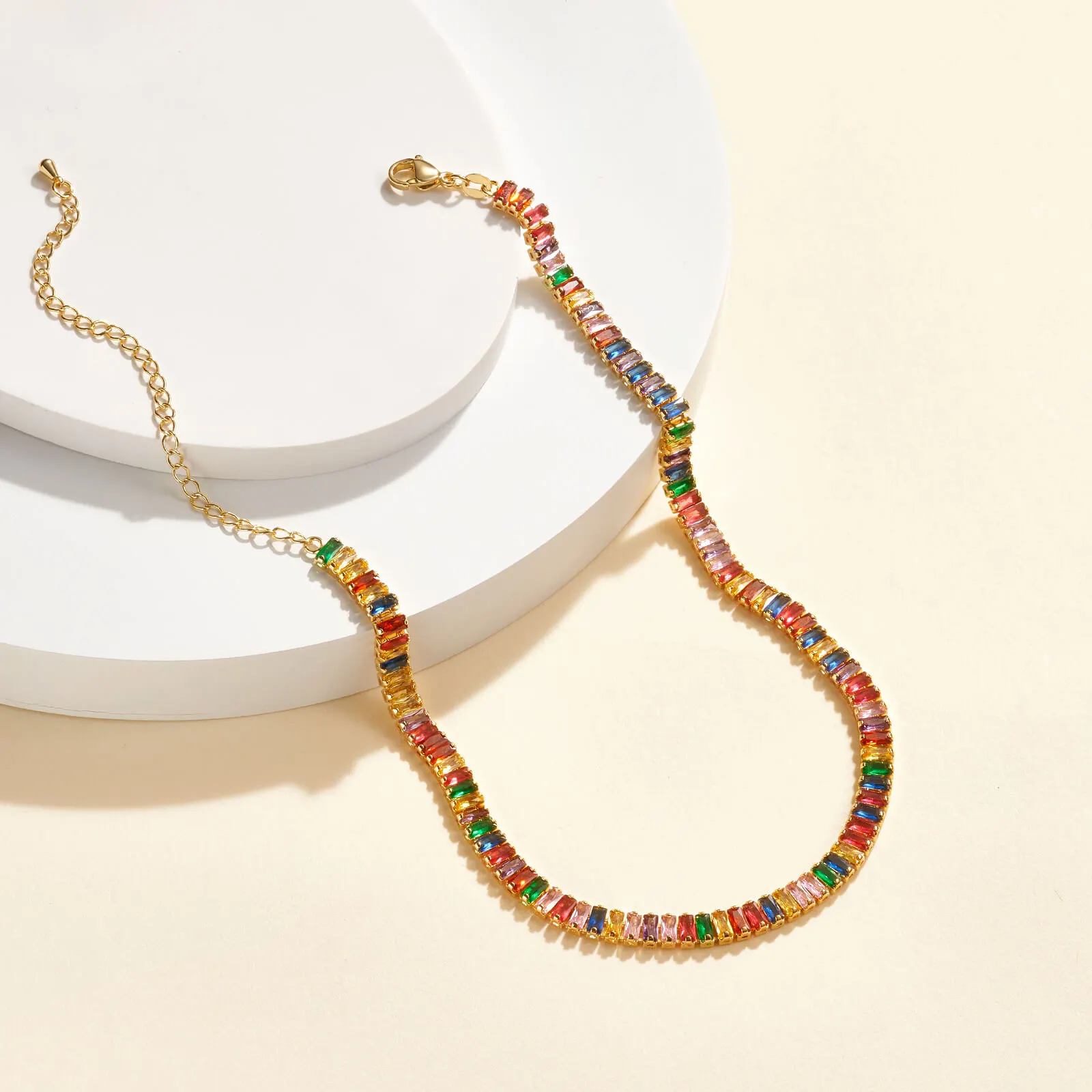 Rainbow Cubic Zirconia Tennis Necklace