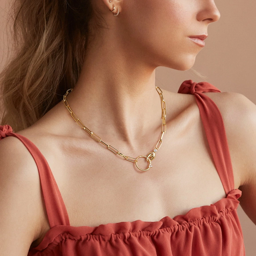 14K Gold Braided Ring Necklace With Diamonds