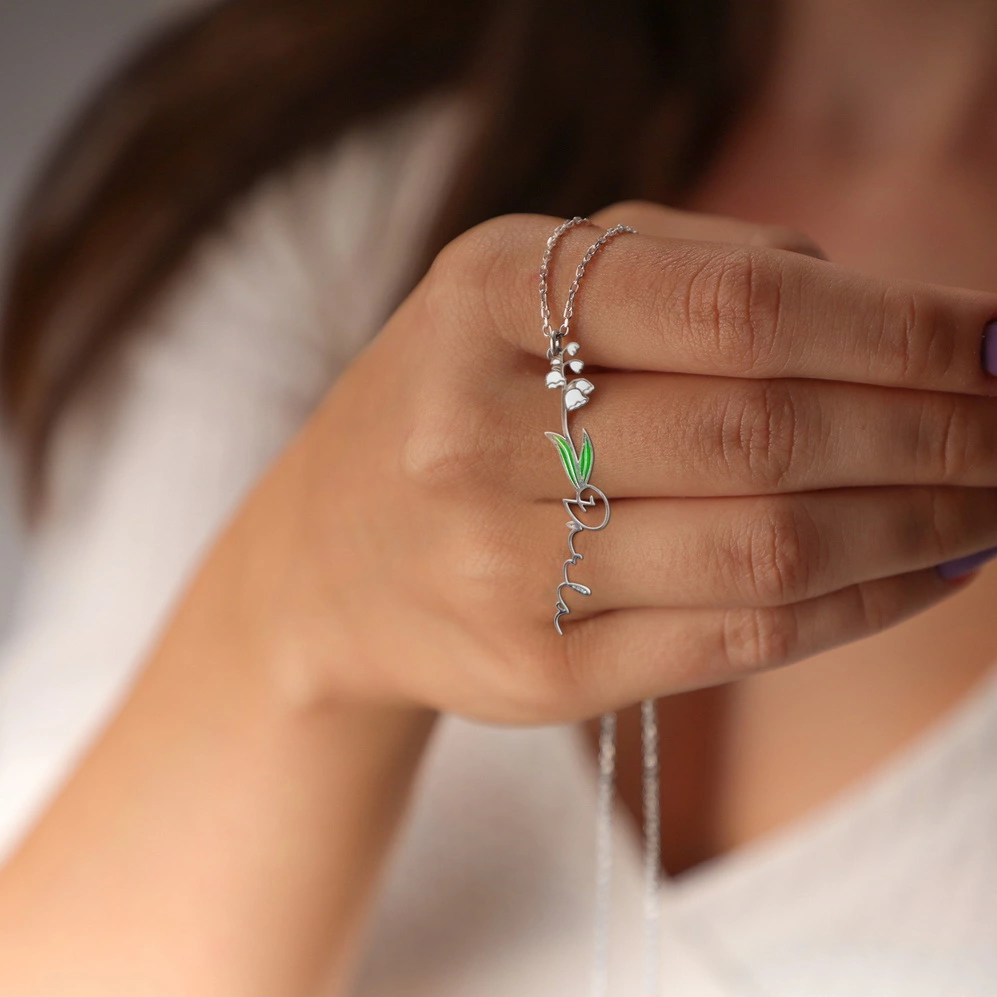 Custom Birth Flower Name Necklace for Women