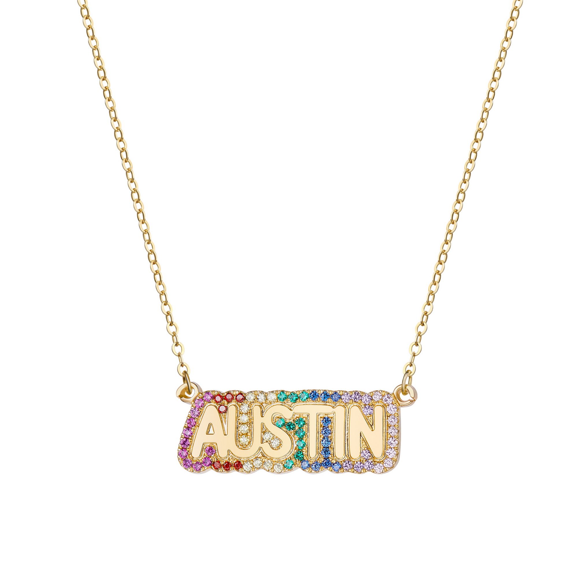 Large Bubble Name Necklace with Rainbow Outline