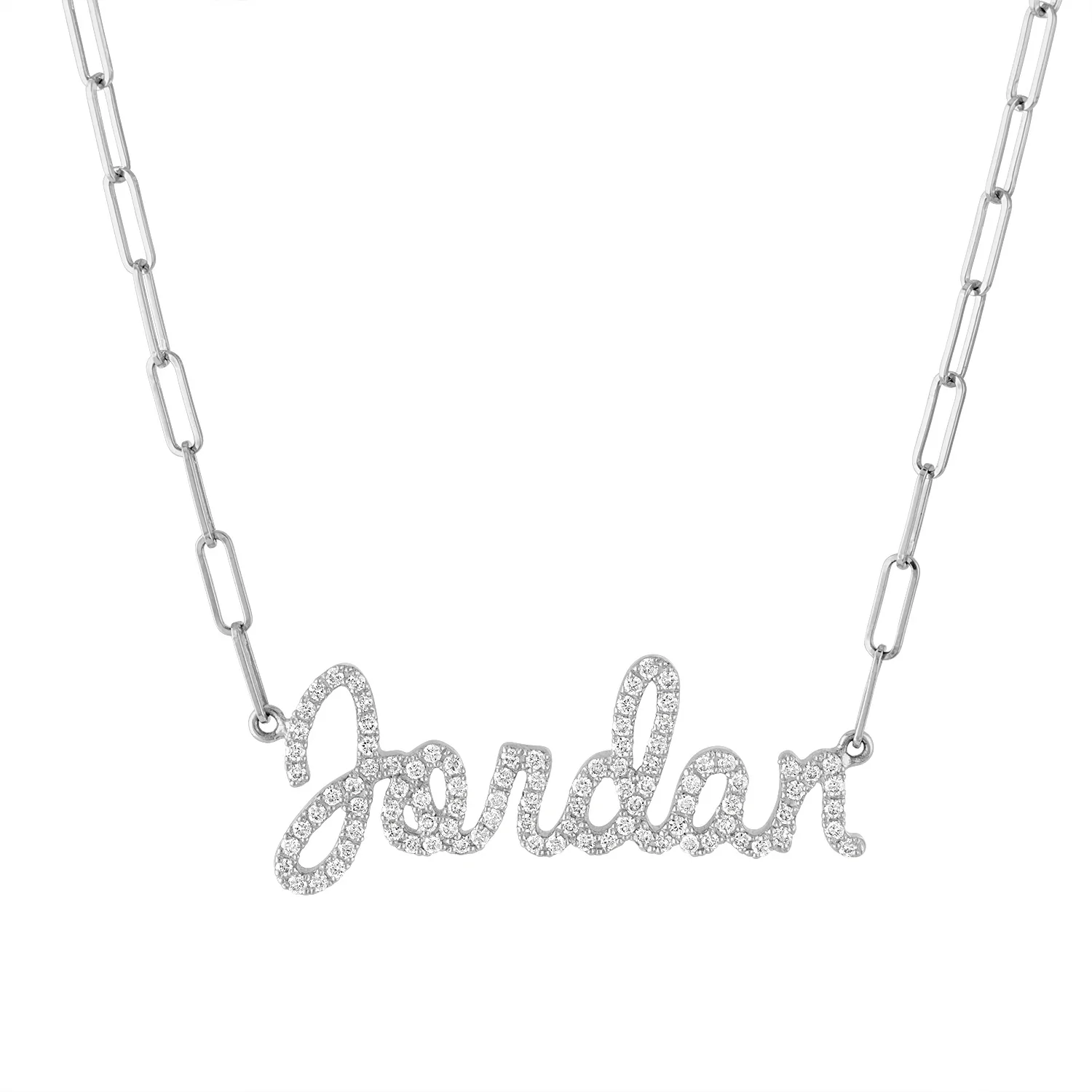 Joycename Paperclip Diamond Script Name Necklace in Sterling Silver