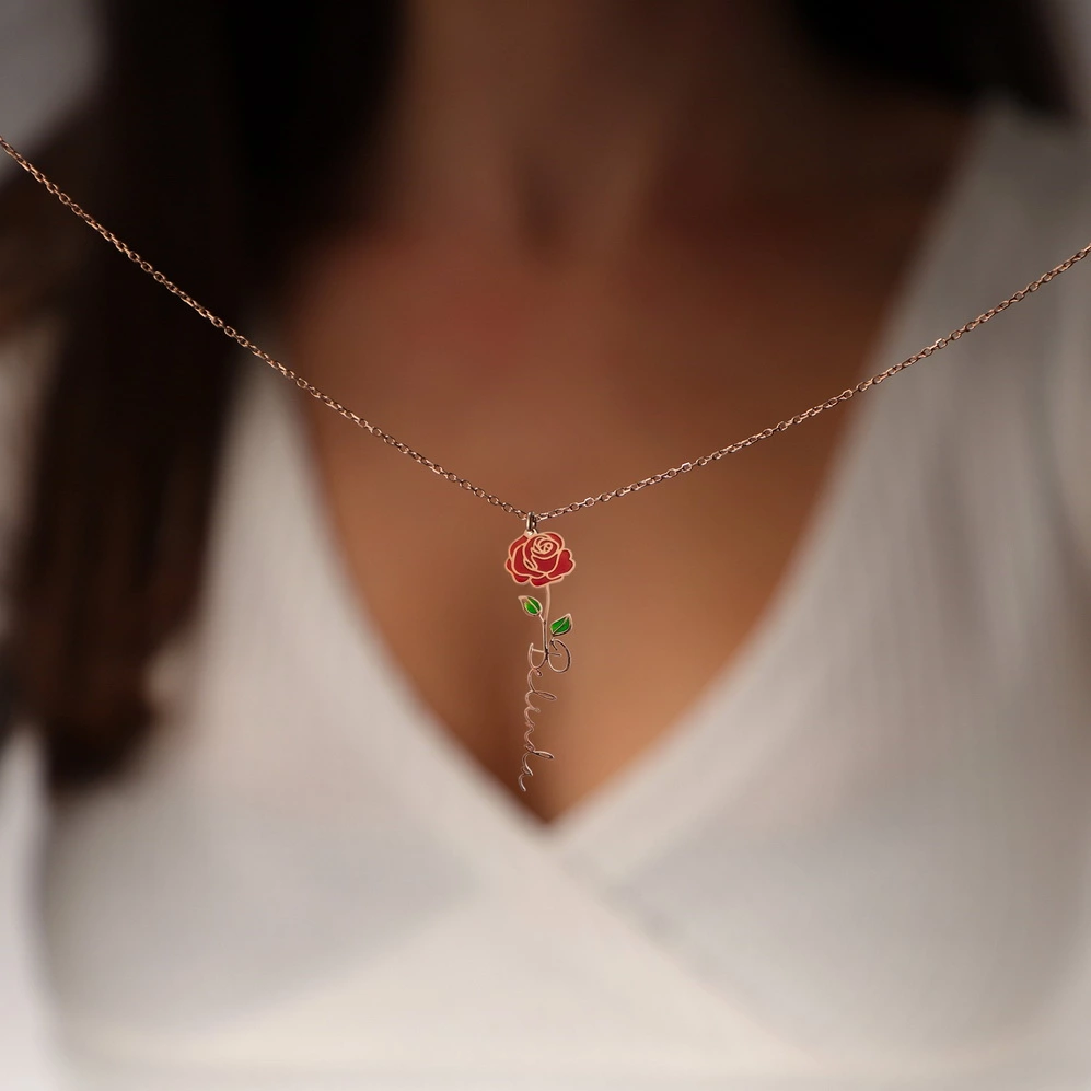 Personalized Rose Gold Plated Birth Month Flower Necklace