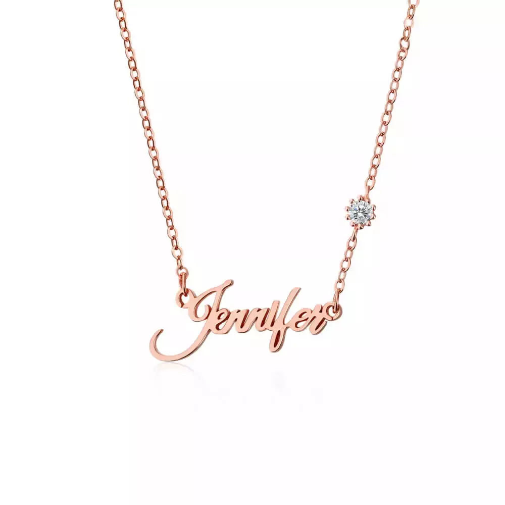 Sterling Silver Personalized Name Necklace With Birthstone