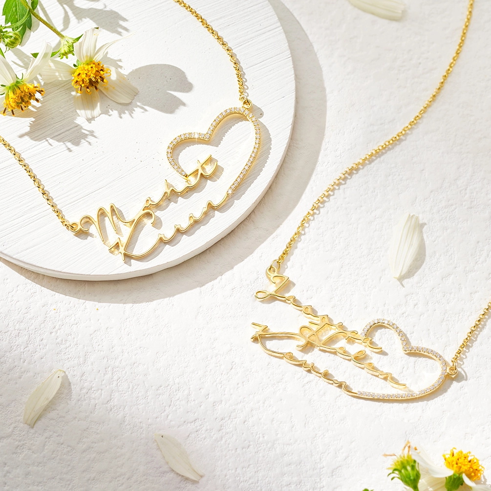 Custom Double Name Necklace With Heart 