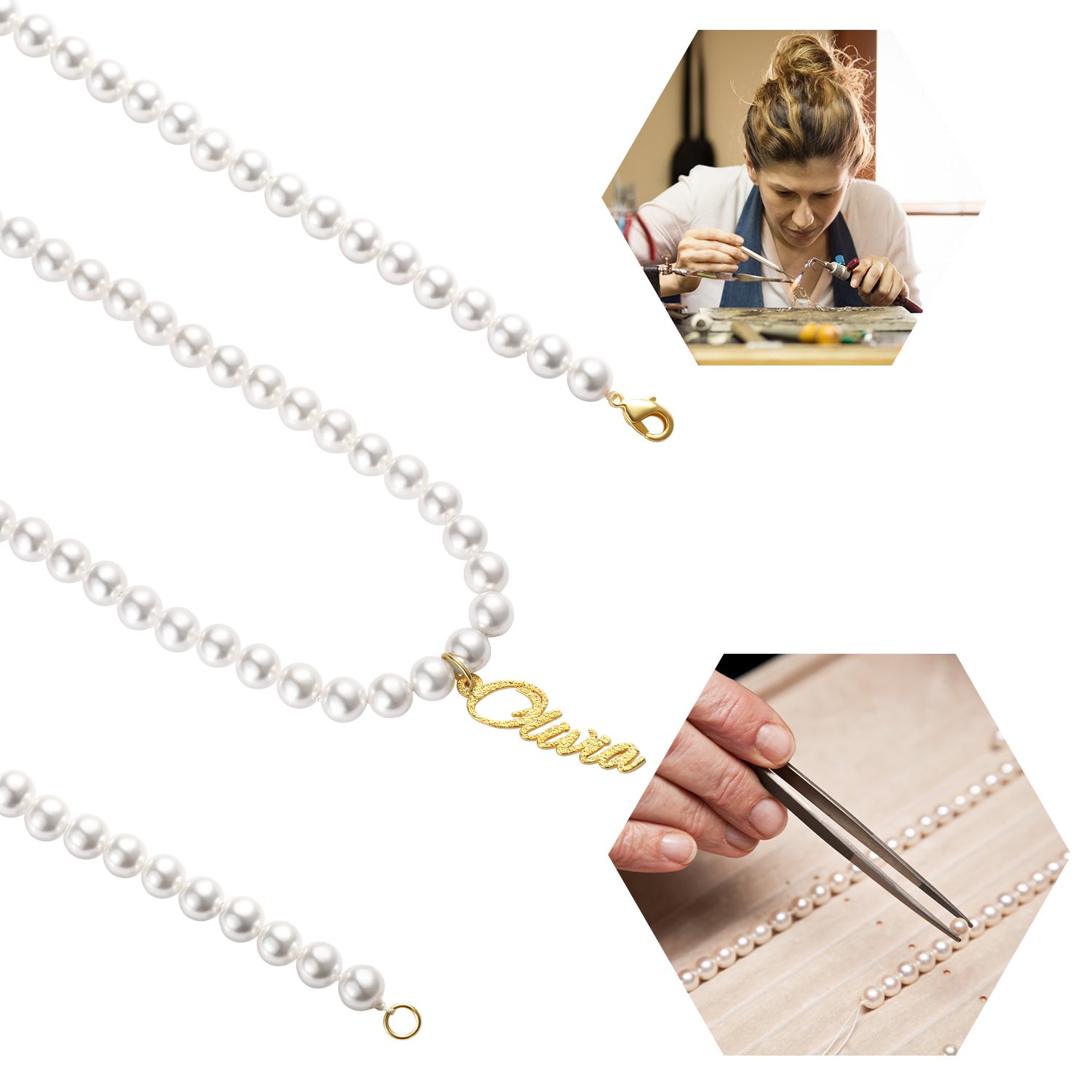 Vertical Pearl Shining Name Necklace