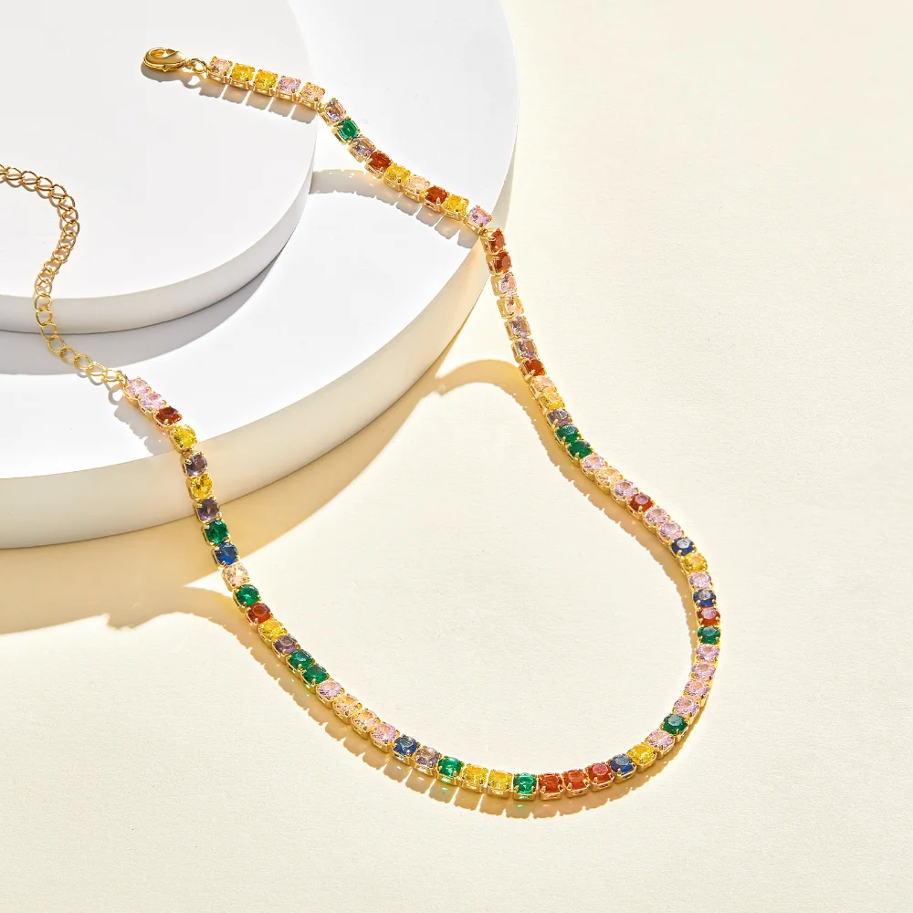 Colorful Square Tennis Necklace