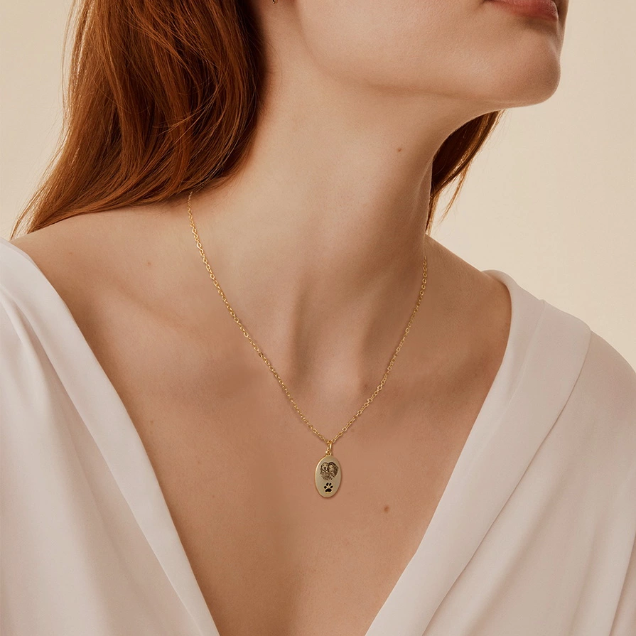14K Custom Image Print Necklace With Puppy Footprint