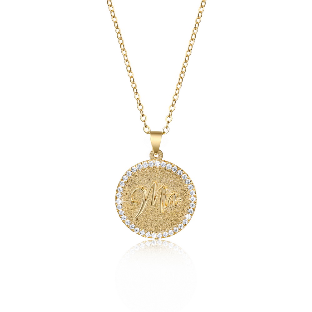 Gold Plated Circle Engrave Name Necklace