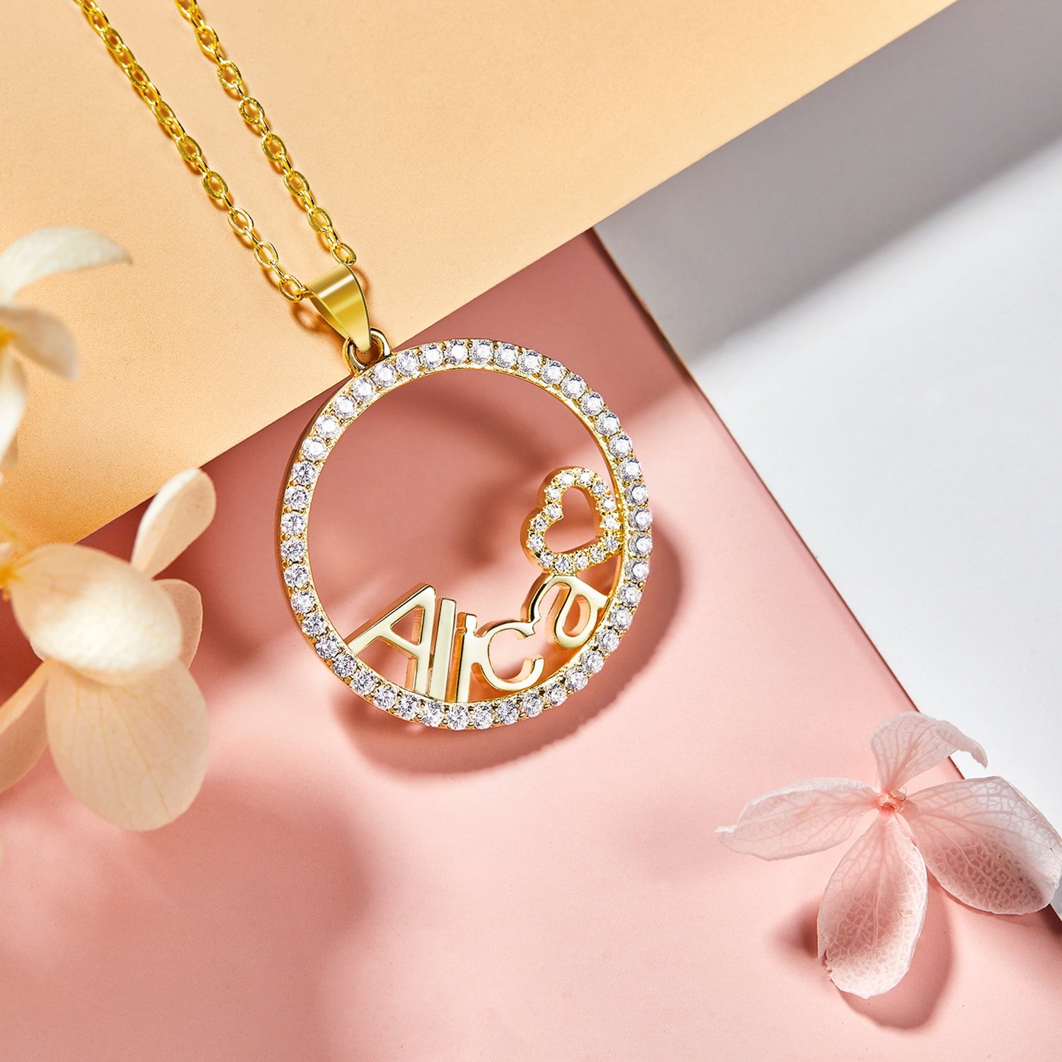 Personalized Circle Name Necklace with Heart