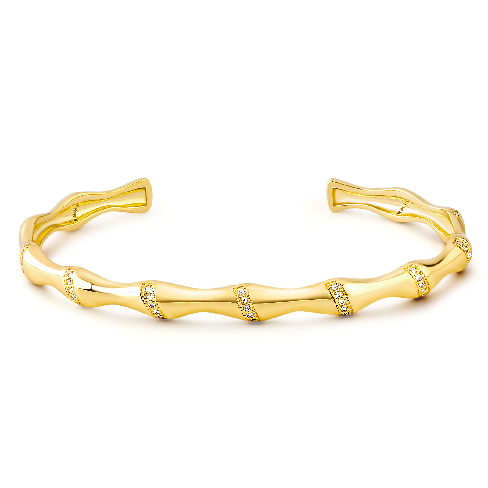 14K Gold Adjustable Cuff Bracelet Bamboo-Shaped Bangle
