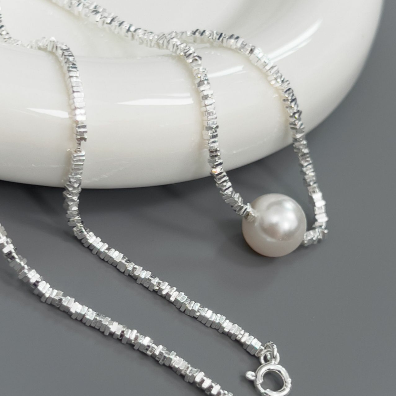 Crushed Silver and Pearl Necklace