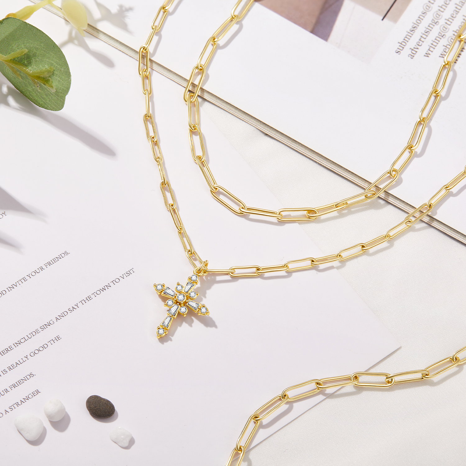 14K Gold Plated Dainty Layering Cross Pendant