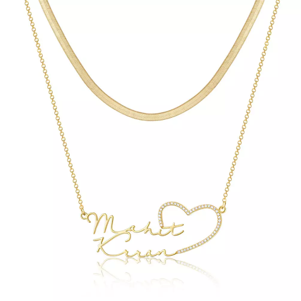 Double Name Necklace Snake Chain