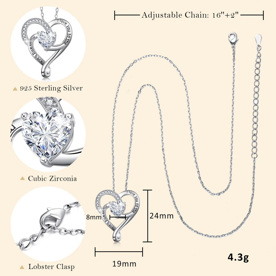 Love Heart Pendant Necklace I Love You to the Moon and Back Necklaces