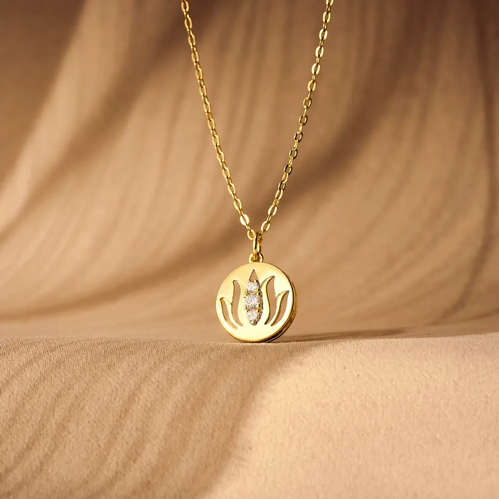 Lotus Flower Pendant Necklace With Cubic Zirconia 