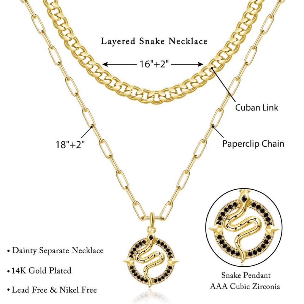 Snake Pendant With Cricle Layered Necklace