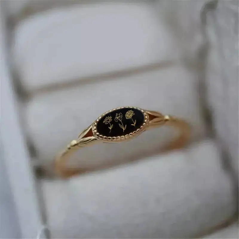 Engraved Birth Flower Ring