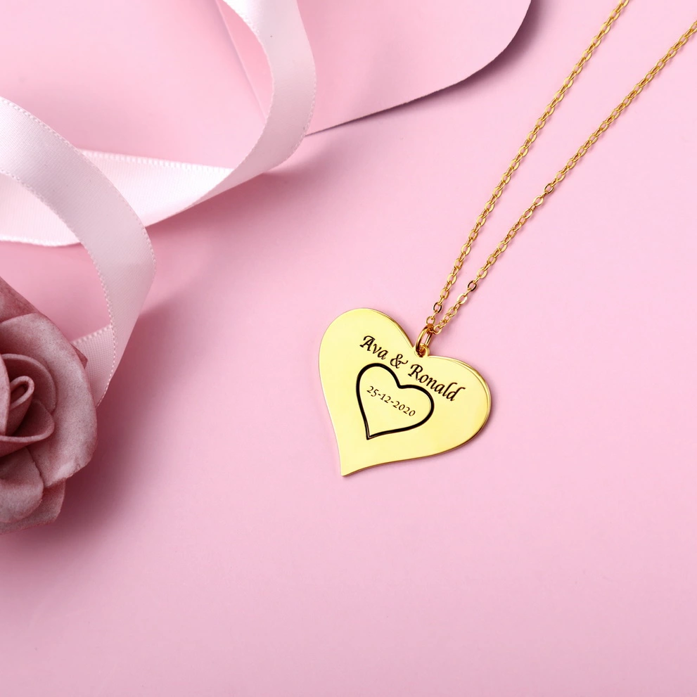  Personalized Heart Puzzle Necklace, 1-7Name Custom Gold
