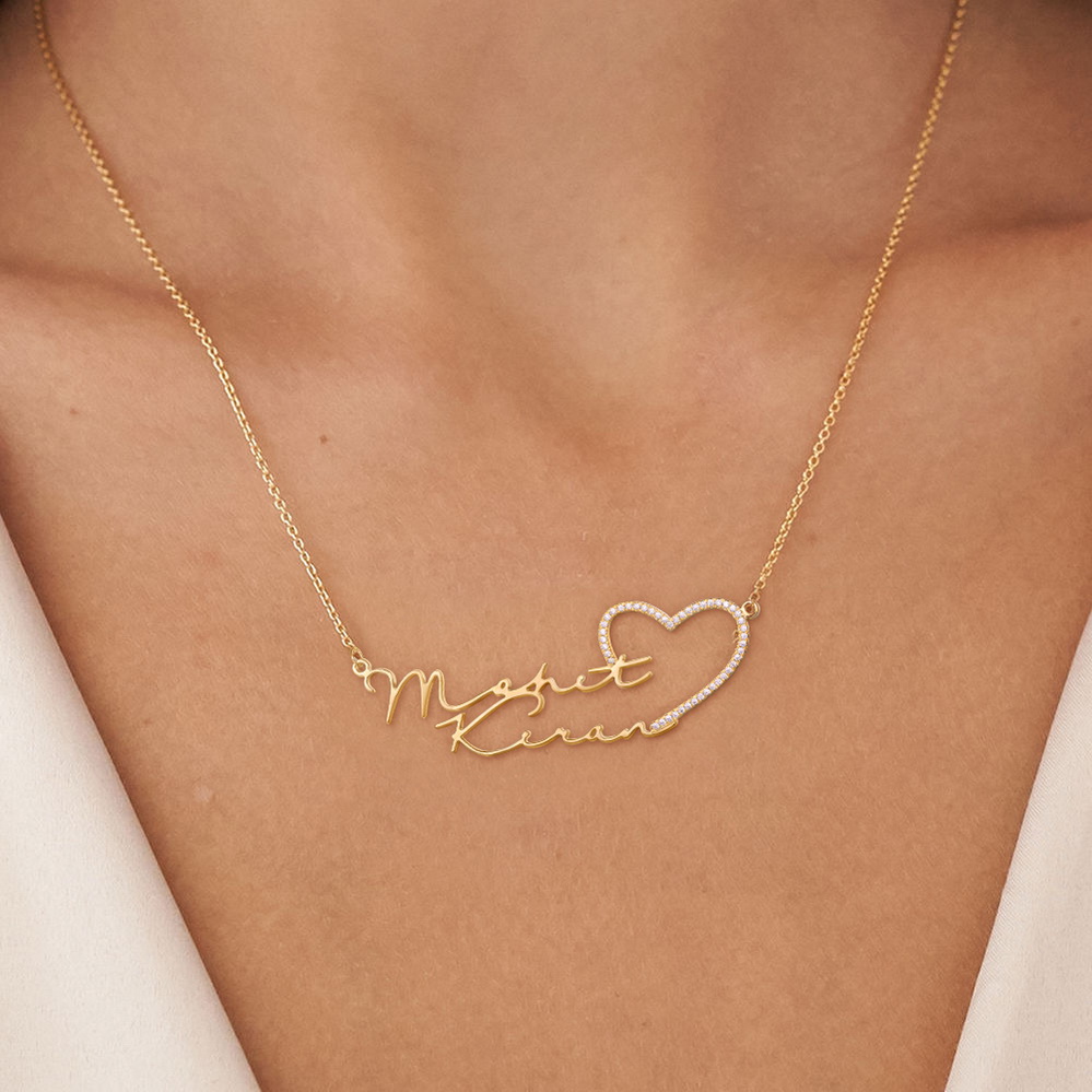 Custom Double Name Necklace With Heart 