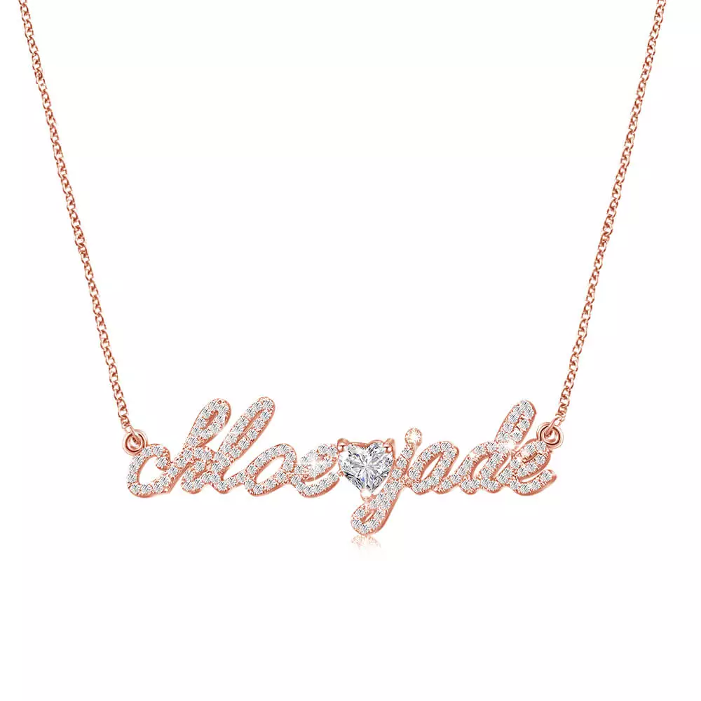 Couple Custom Diamond Name Necklace with Sweet Heart