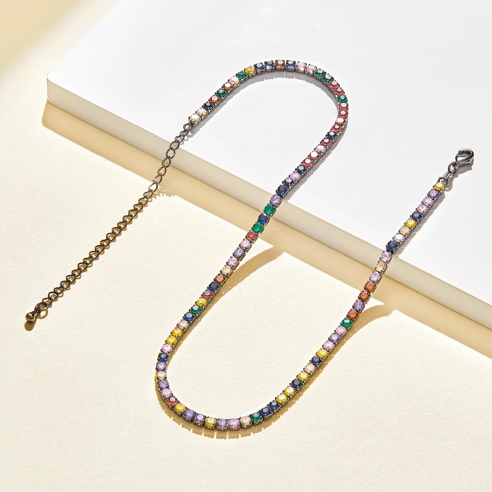 Rainbow Square Tennis Necklace