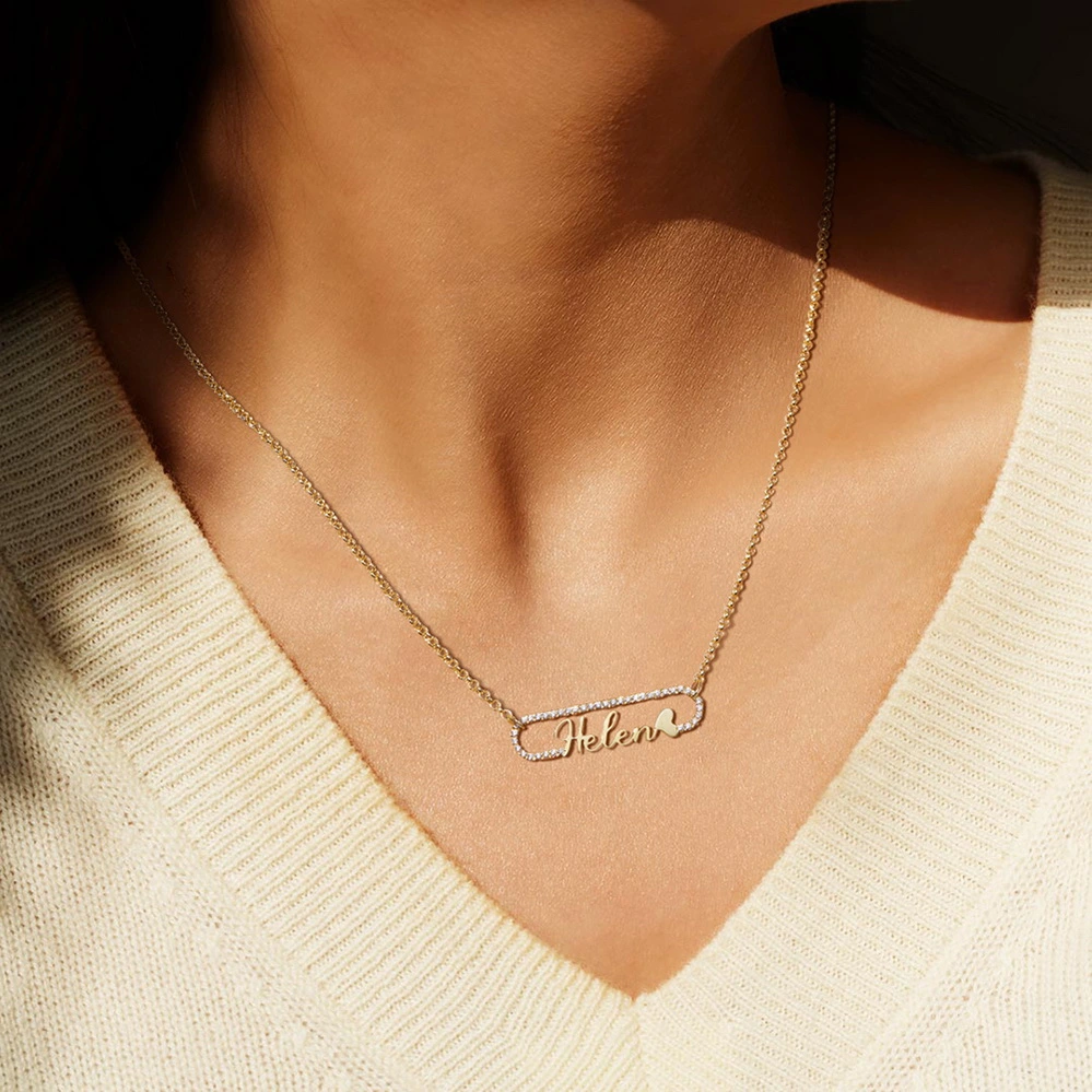 Custom Carrie Name Paperclip Necklace With Heart
