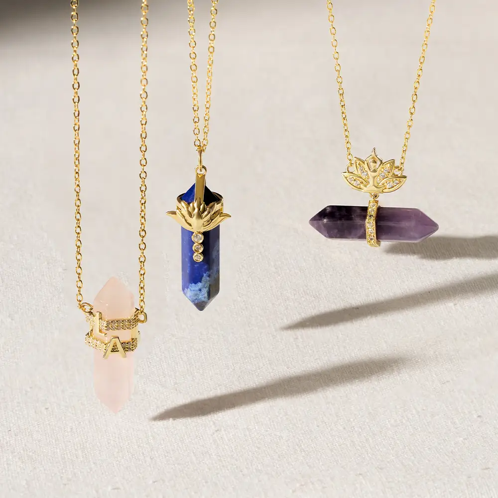 Amethyst Crystal Necklace With Lotus Flower