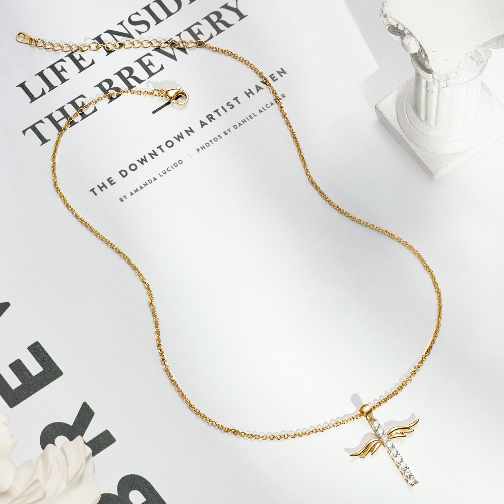 joyce name angel wings necklace