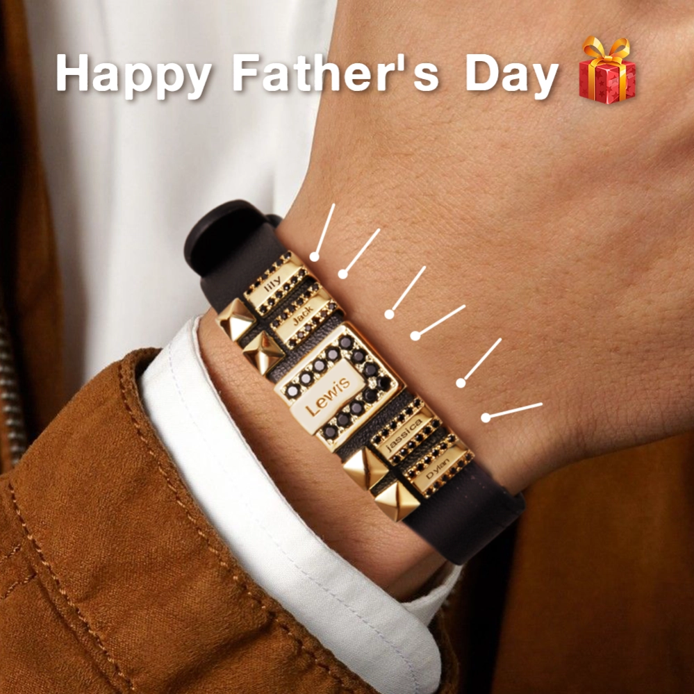 Personalized Leather Bracelet Mens with 1-8 Custom Name Beads