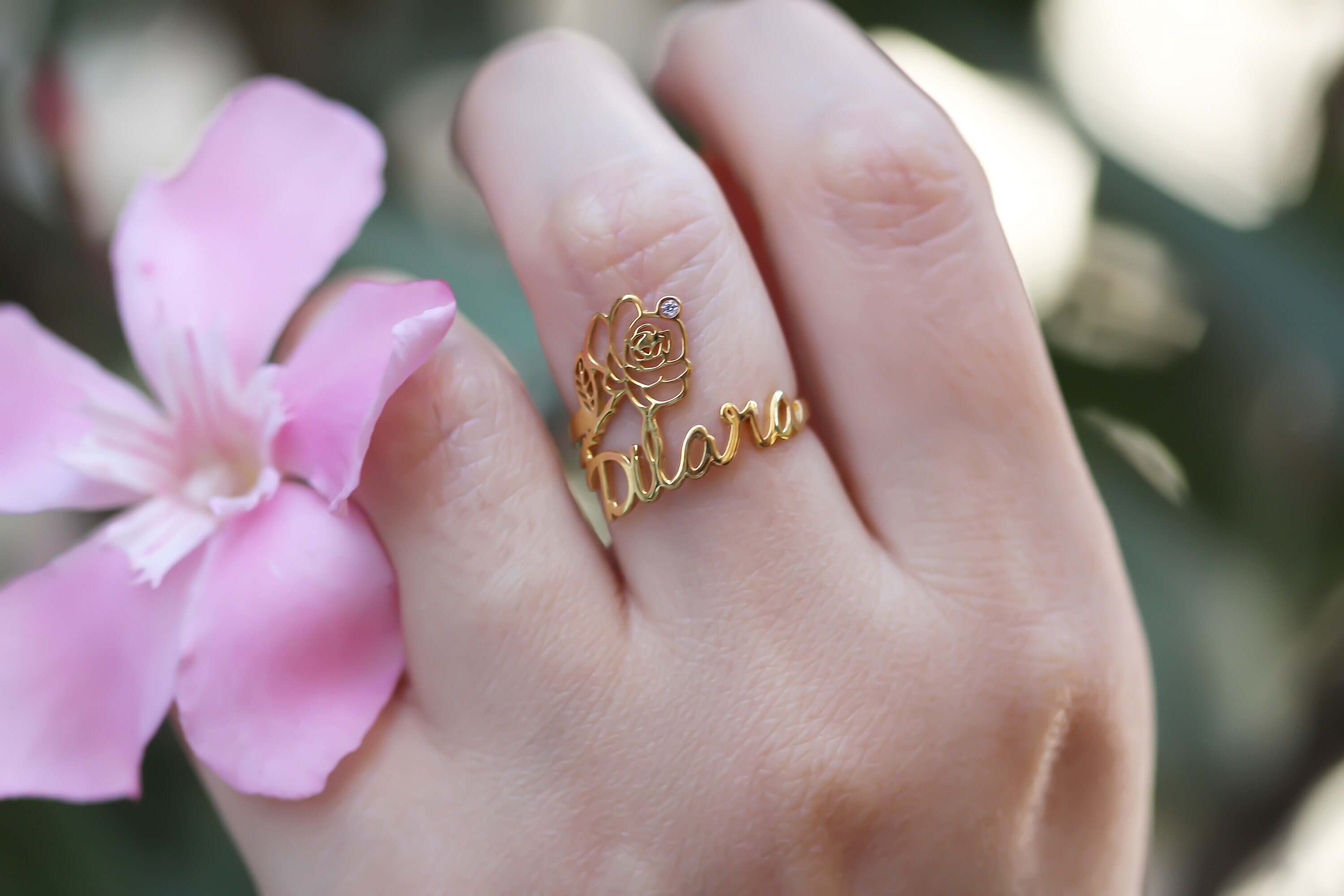 Rose Gold Personalized Flower Ring