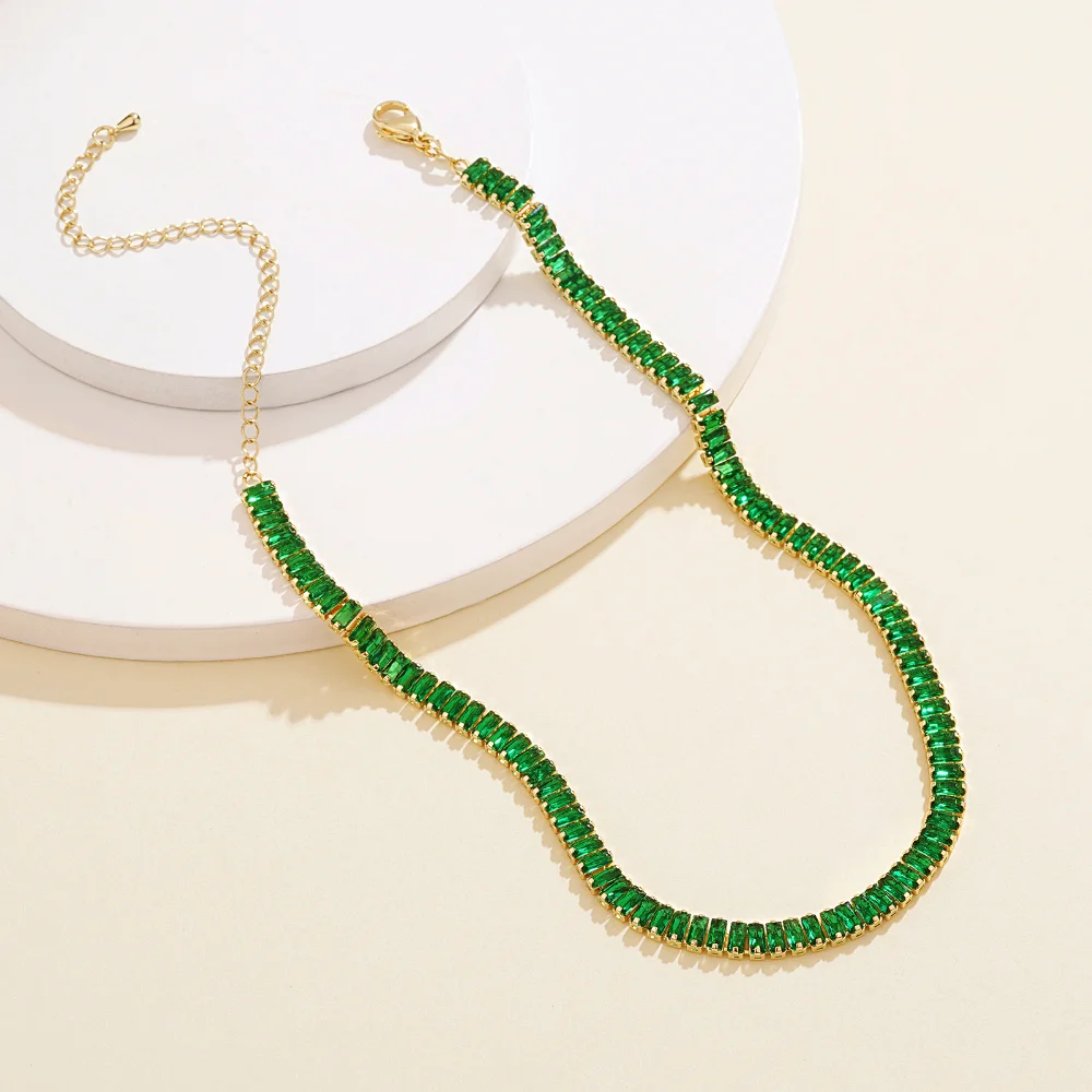 Green Baguette Tennis Necklace