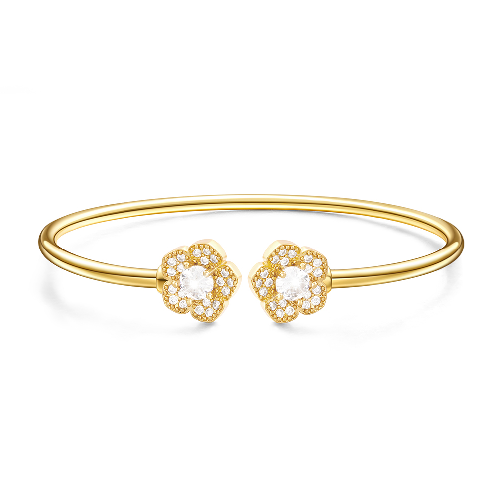 Gold VVS Diamond Simulate Bangle with Flowers Bracelet