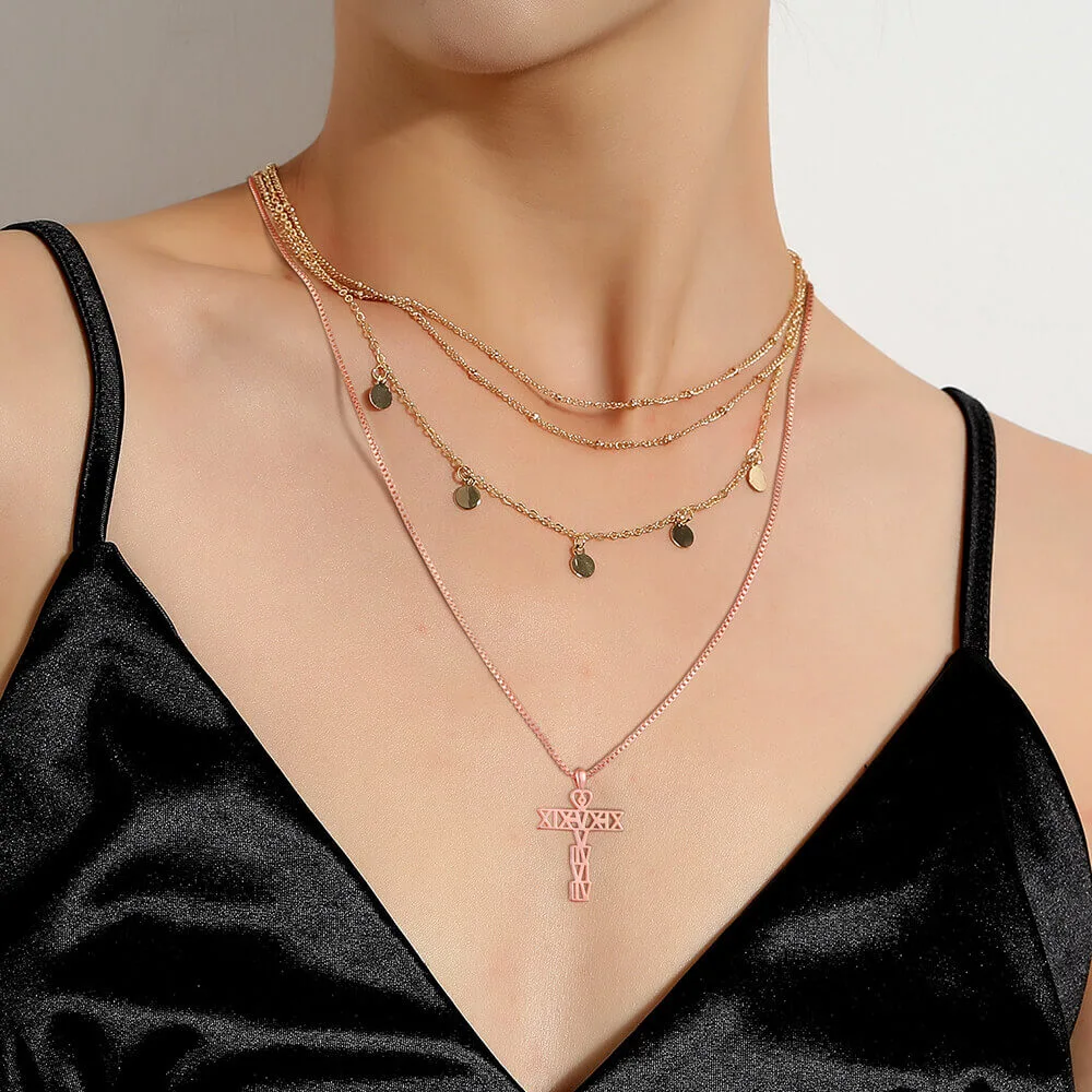 Personalized Cross Necklace Rose Gold