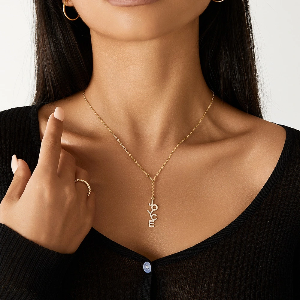 Joycename Vertical Cursive Name Necklace with Y Chain For Women