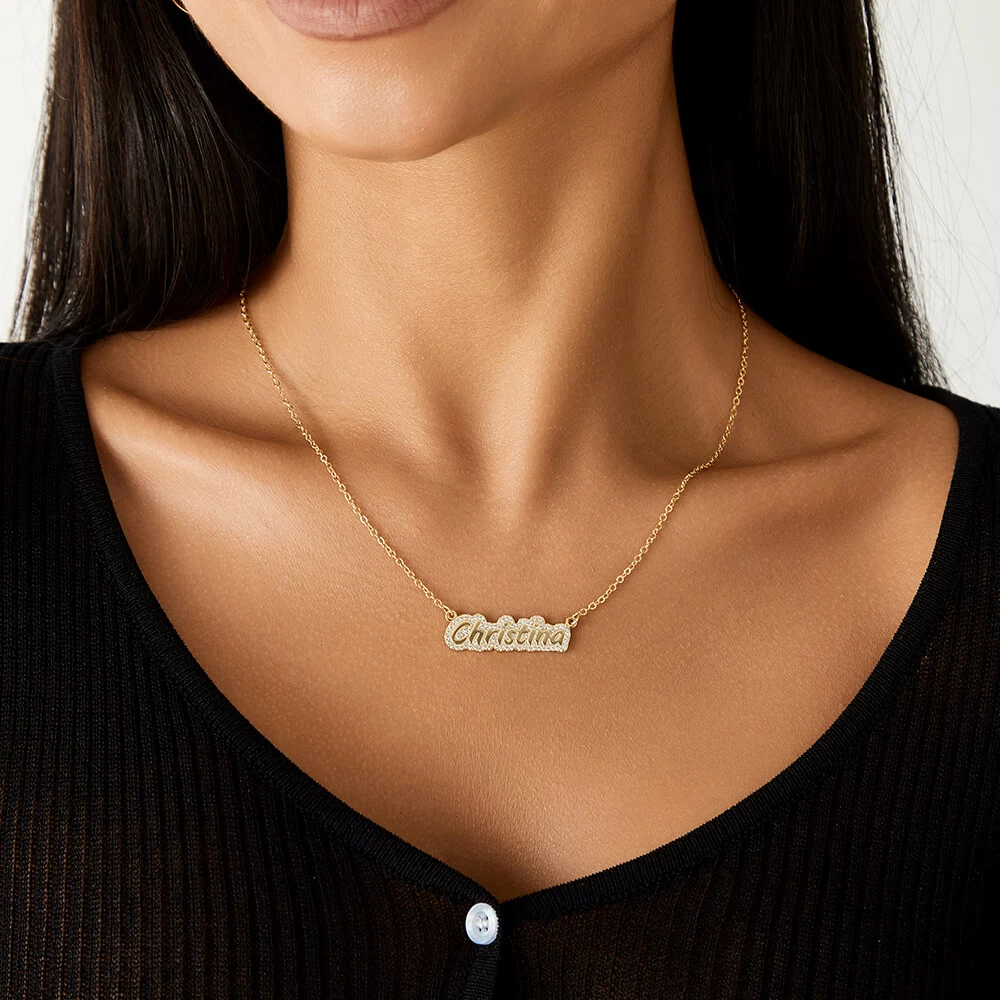 Personalized Name Bubble Necklace With Bling Diamond