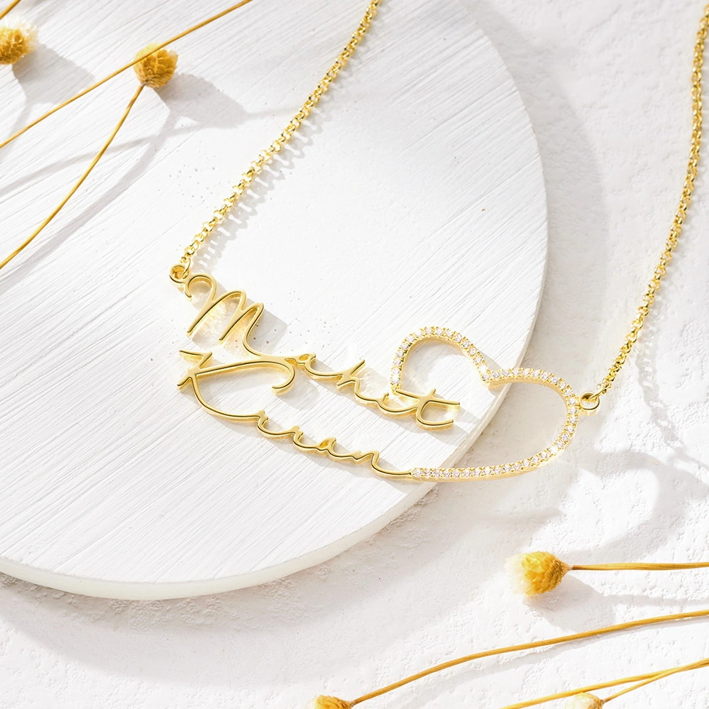 Custom Double Name Necklace With Heart 