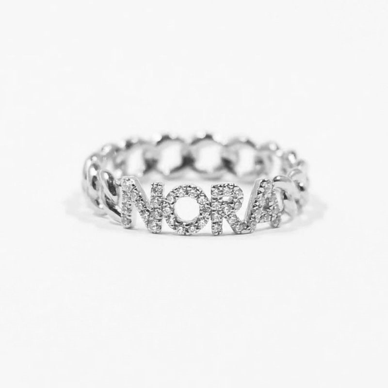 925 Silver Openwork Link Name Full Diamond Ring